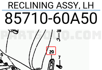 Suzuki 8571060A50 RECLINING ASSY, LH