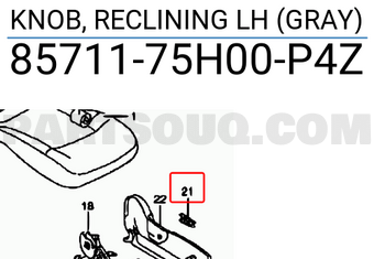 Suzuki 8571175H00P4Z KNOB, RECLINING LH (GRAY)