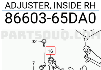Suzuki 8660365DA0 ADJUSTER, INSIDE RH