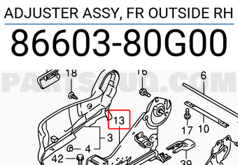 Suzuki 8660380G00 ADJUSTER ASSY, FR OUTSIDE RH