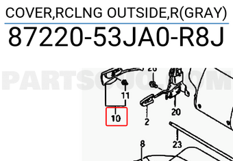 Suzuki 8722053JA0R8J COVER,RCLNG OUTSIDE,R(GRAY)