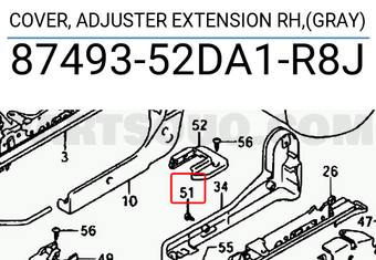 Suzuki 8749352DA1R8J COVER, ADJUSTER EXTENSION RH,(GRAY)