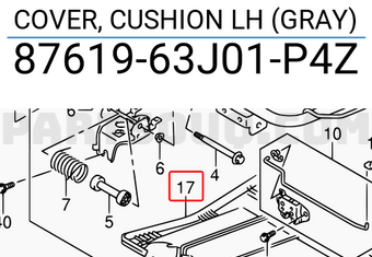 Suzuki 8761963J01P4Z COVER, CUSHION LH (GRAY)