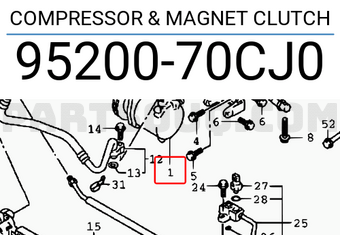 Suzuki 9520070CJ0 COMPRESSOR & MAGNET CLUTCH