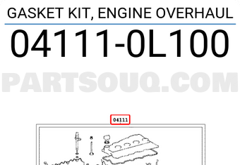 Toyota 041110L100 GASKET KIT, ENGINE OVERHAUL