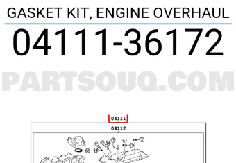 Toyota 0411136172 GASKET KIT, ENGINE OVERHAUL