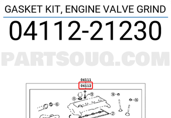 Toyota 0411221230 GASKET KIT, ENGINE VALVE GRIND
