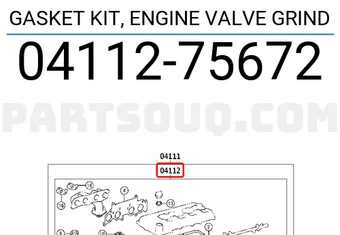 Toyota 0411275672 GASKET KIT, ENGINE VALVE GRIND