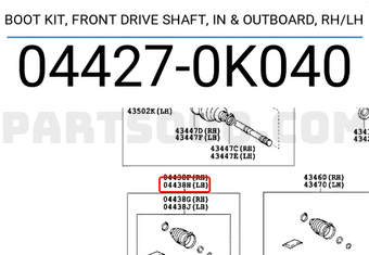 Toyota 044270K040 BOOT KIT, FRONT DRIVE SHAFT, IN &amp; OUTBOARD, RH/LH