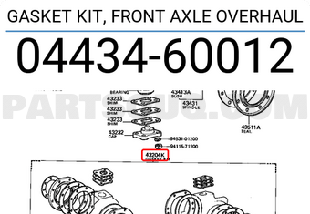 Toyota 0443460012 GASKET KIT, FRONT AXLE OVERHAUL