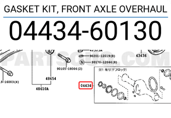 Toyota 0443460130 GASKET KIT, FRONT AXLE OVERHAUL