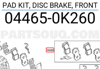 Toyota 044650K260 PAD KIT, DISC BRAKE, FRONT
