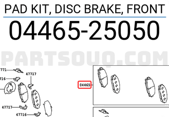 Toyota 0446525050 PAD KIT, DISC BRAKE, FRONT