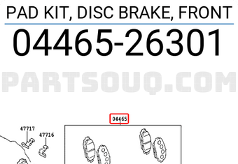 Toyota 0446526301 PAD KIT, DISC BRAKE, FRONT