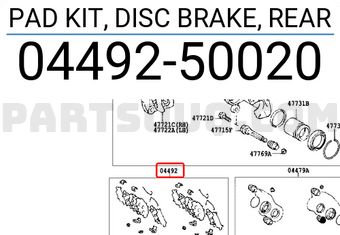 Toyota 0449250020 PAD KIT, DISC BRAKE, REAR
