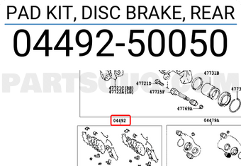 Toyota 0449250050 PAD KIT, DISC BRAKE, REAR