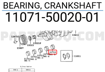 Toyota 110715002001 BEARING, CRANKSHAFT