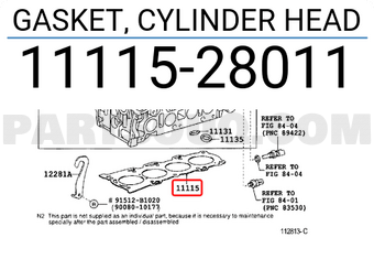Toyota 1111528011 GASKET, CYLINDER HEAD