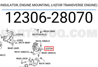 Toyota 1230628070 INSULATOR, ENGINE MOUNTING, LH(FOR TRANSVERSE ENGINE)