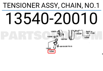 Toyota 1354020010 TENSIONER ASSY, CHAIN, NO.1