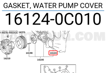Toyota 161240C010 GASKET, WATER PUMP COVER