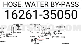 Toyota 1626135050 HOSE, WATER BY-PASS