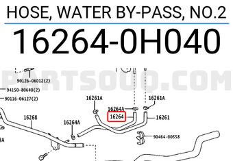 Toyota 162640H040 HOSE, WATER BY-PASS, NO.2