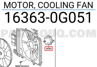 Toyota 163630G051 MOTOR, COOLING FAN