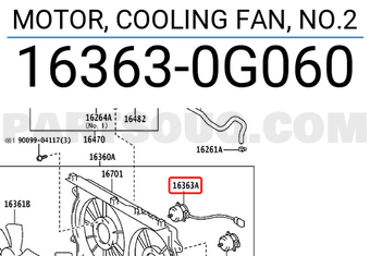 Toyota 163630G060 MOTOR, COOLING FAN, NO.2