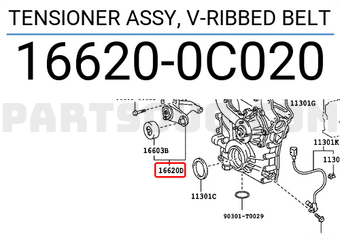 Toyota 166200C020 TENSIONER ASSY, V-RIBBED BELT