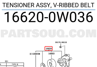 Toyota 166200W036 TENSIONER ASSY, V-RIBBED BELT