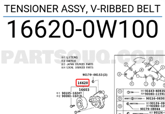 Toyota 166200W100 TENSIONER ASSY, V-RIBBED BELT