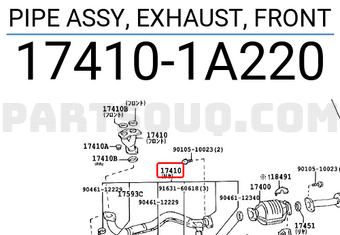 Toyota 174101A220 CONJUNTO DE TUBO DE ESCAPE DELANTERO