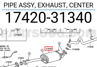 Toyota 1742031340 CONJUNTO DE TUBO DE ESCAPE CENTRAL