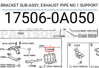Toyota 175060A050 BRACKET SUB-ASSY, EXHAUST PIPE NO.1 SUPPORT