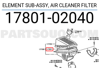 Toyota 1780102040 ELEMENT SUB-ASSY, AIR CLEANER FILTER