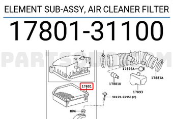 Toyota 1780131100 ELEMENT SUB-ASSY, AIR CLEANER FILTER