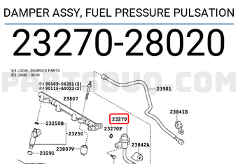 Toyota 2327028020 DAMPER ASSY, FUEL PRESSURE PULSATION