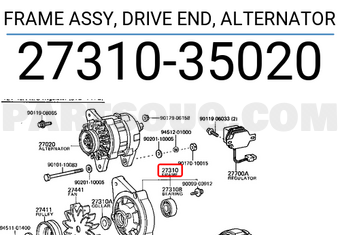 Toyota 2731035020 FRAME ASSY, DRIVE END, ALTERNATOR