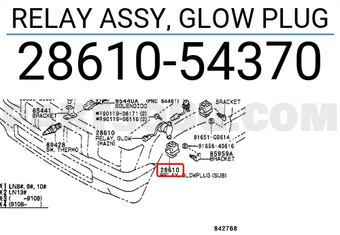 Toyota 2861054370 RELAY ASSY, GLOW PLUG