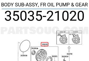 Toyota 3503521020 SUBCONJUNTO DE CUERPO Y ENGRANAJE DE BOMBA DE ACEITE DELANTERA
