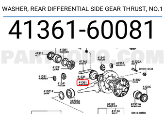 Toyota 4136160081 WASHER, REAR DIFFERENTIAL SIDE GEAR THRUST, NO.1