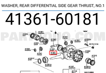 Toyota 4136160181 WASHER, REAR DIFFERENTIAL SIDE GEAR THRUST, NO.1