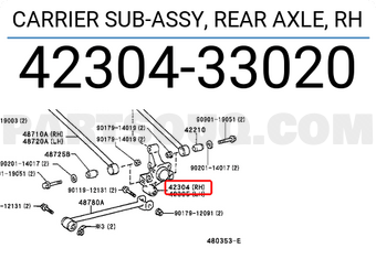 Toyota 4230433020 CARRIER SUB-ASSY, REAR AXLE, RH