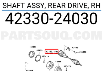 Toyota 4233024030 SHAFT ASSY, REAR DRIVE, RH