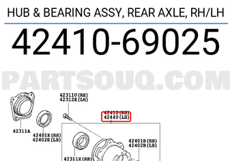Toyota 4241069025 HUB & BEARING ASSY, REAR AXLE, RH/LH