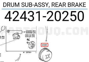 Toyota 4243120250 DRUM SUB-ASSY, REAR BRAKE