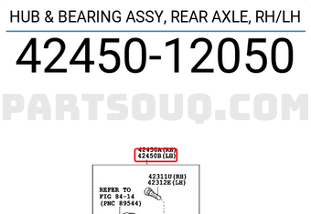 Toyota 4245012050 HUB & BEARING ASSY, REAR AXLE, RH/LH