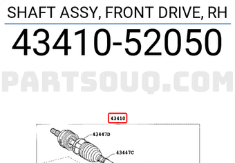 Toyota 4341052050 SHAFT ASSY, FRONT DRIVE, RH