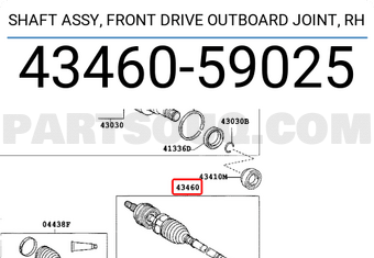 Toyota 4346059025 SHAFT ASSY, FRONT DRIVE OUTBOARD JOINT, RH